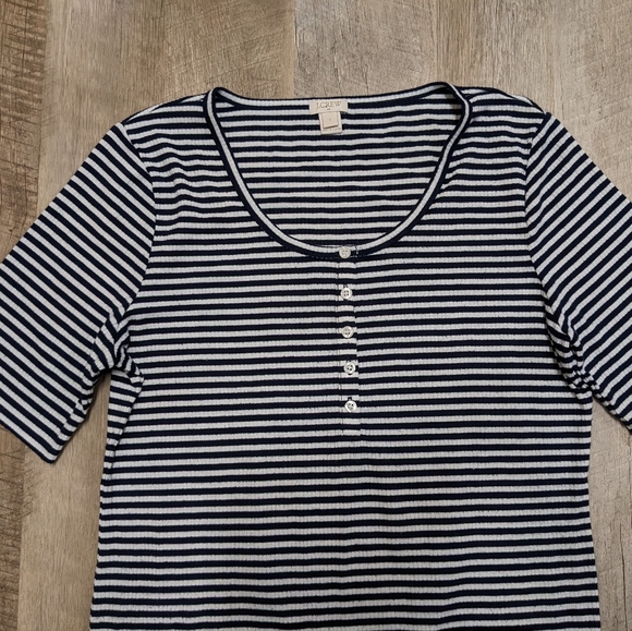 J. Crew Navy Blue and White Striped Sweater Elbow Length - Picture 2 of 8